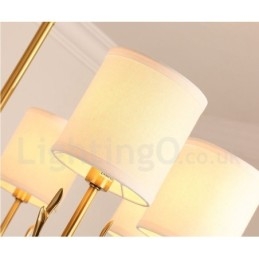 Lampadario a candela in ottone con paralumi in tessuto, rustico retrò vintage, E14