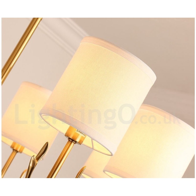 Lampadario a candela in ottone con paralumi in tessuto, rustico retrò vintage, E14