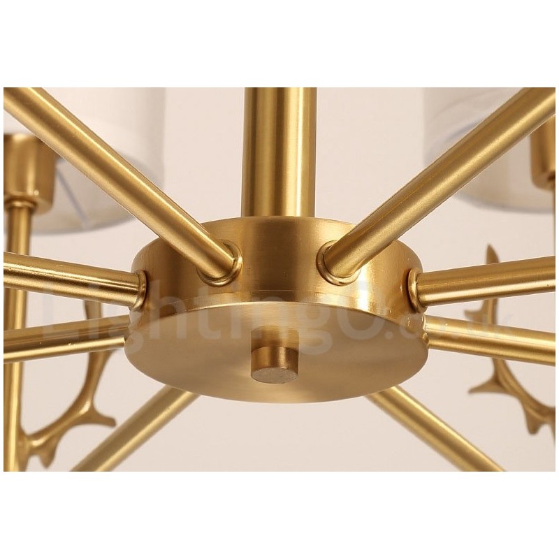 Lampadario a candela in ottone con paralumi in tessuto, rustico retrò vintage, E14