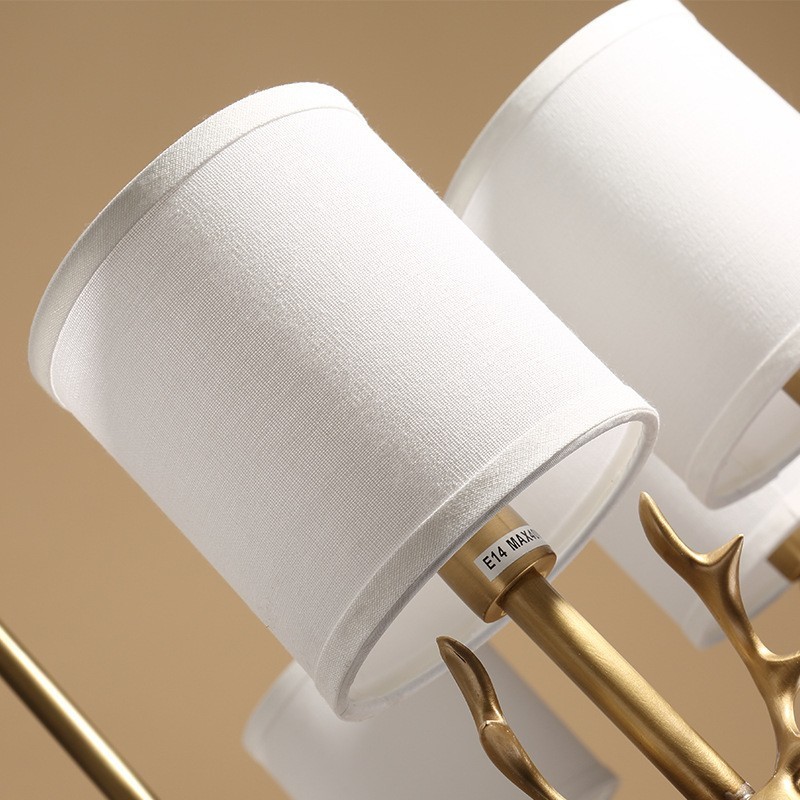 Lampadario a candela in ottone con paralumi in tessuto, rustico retrò vintage, E14