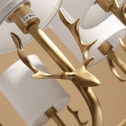Lampadario a candela in ottone con paralumi in tessuto, rustico retrò vintage, E14