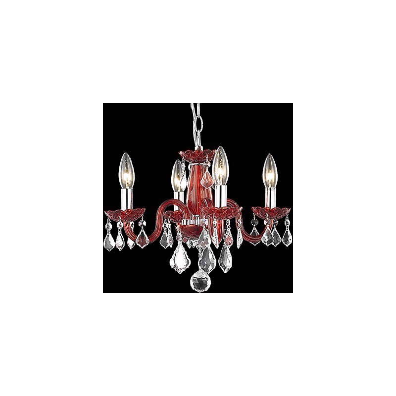 Lampadario classico in cristallo rosso 4 luci