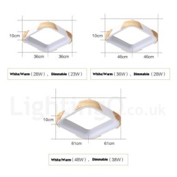 Plafoniera quadrata in legno multicolore dimmerabile con paralume in acrilico stile nordico