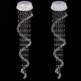 Lampadario a sospensione in cristallo K9 trasparente a elica, 4 luci, finitura argento, H150 cm