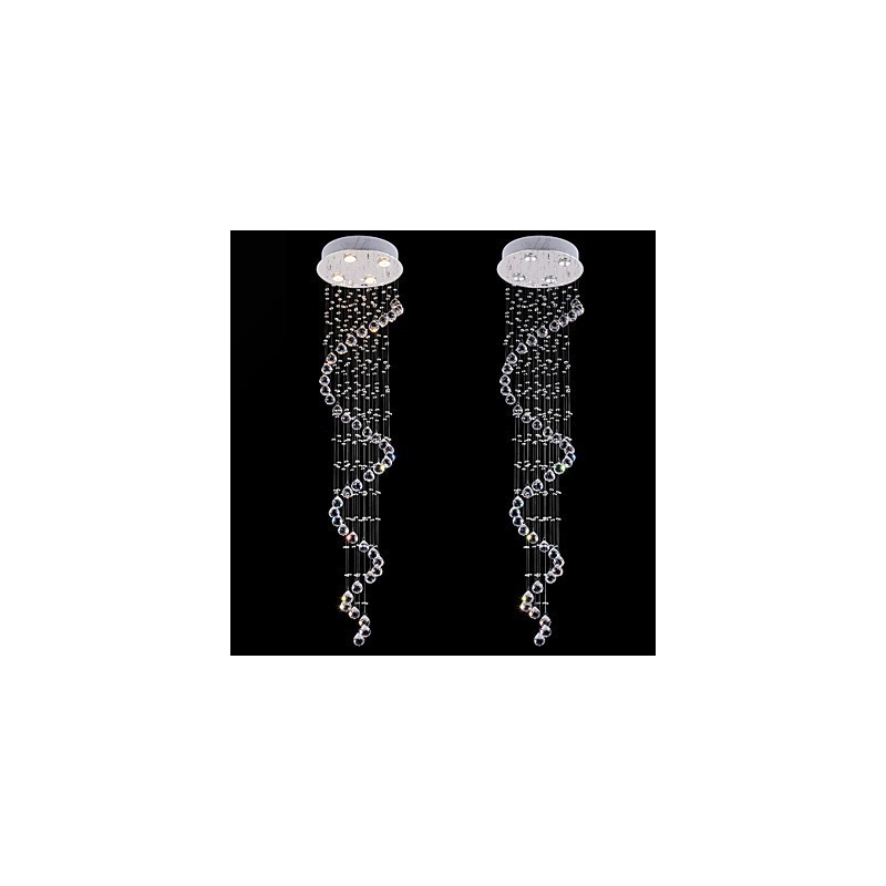 Lampadario a sospensione in cristallo K9 trasparente a elica, 4 luci, finitura argento, H150 cm