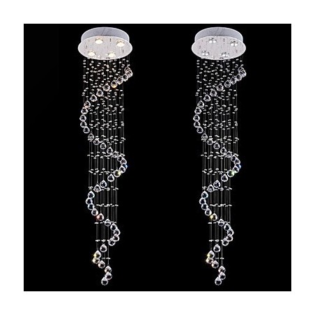 Lampadario a sospensione in cristallo K9 trasparente a elica, 4 luci, finitura argento, H150 cm