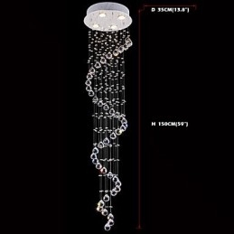Lampadario a sospensione in cristallo K9 trasparente a elica, 4 luci, finitura argento, H150 cm