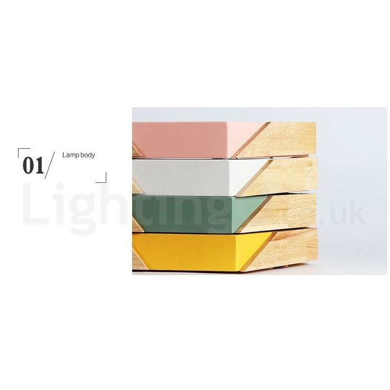 Plafoniera LED ultra sottile Macaron in legno multicolore con paralume in acrilico, dimmerabile