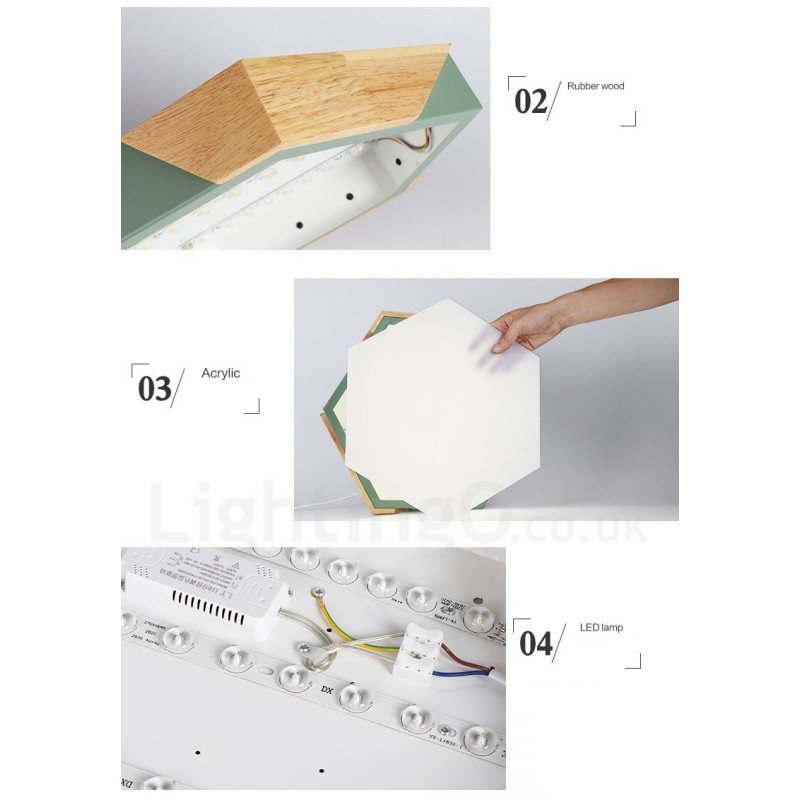 Plafoniera LED ultra sottile Macaron in legno multicolore con paralume in acrilico, dimmerabile