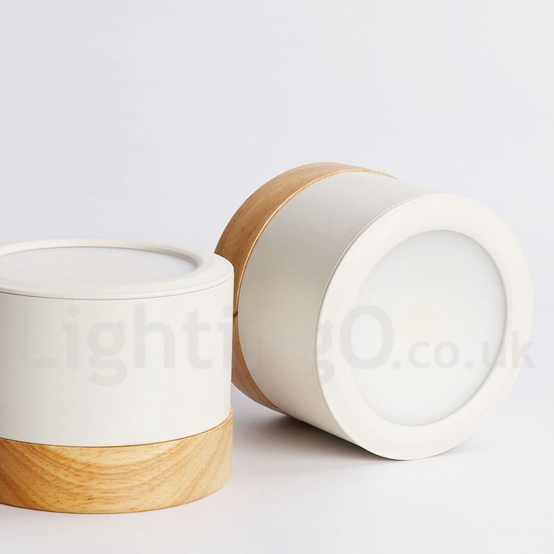 Mini plafoniera in legno e acrilico bianca, LED integrato 5W, uso anche come applique