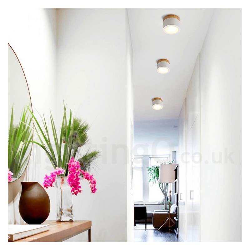 Mini plafoniera in legno e acrilico bianca, LED integrato 5W, uso anche come applique