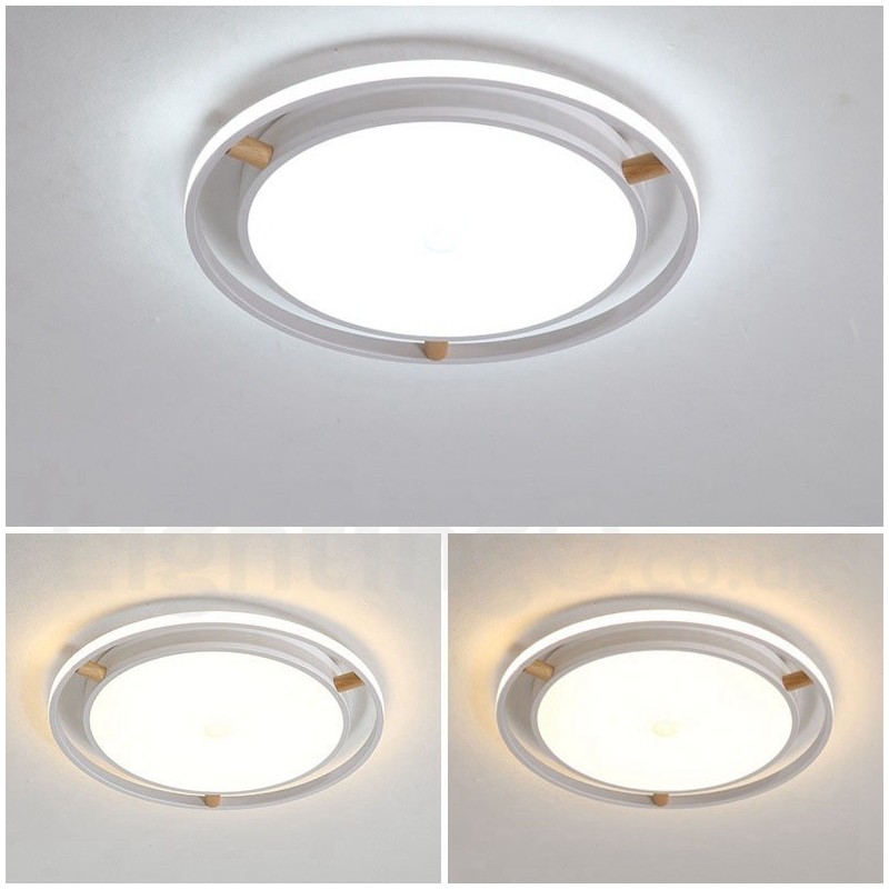 Plafoniera rotonda multicolore Macaron ultra sottile in legno e acrilico dimmerabile