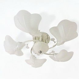 Lampadario da soffitto in vetro bianco con 3 luci, finitura argento