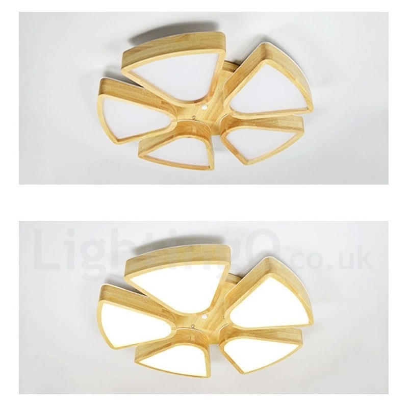Plafoniera LED in legno a forma di petalo con paralume in acrilico, stile nordico
