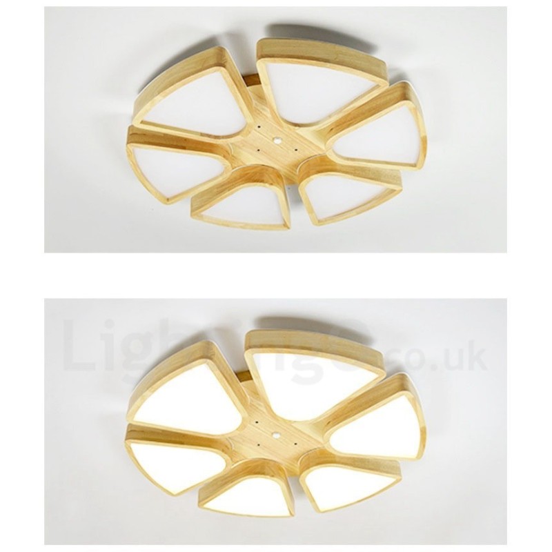 Plafoniera LED in legno a forma di petalo con paralume in acrilico, stile nordico