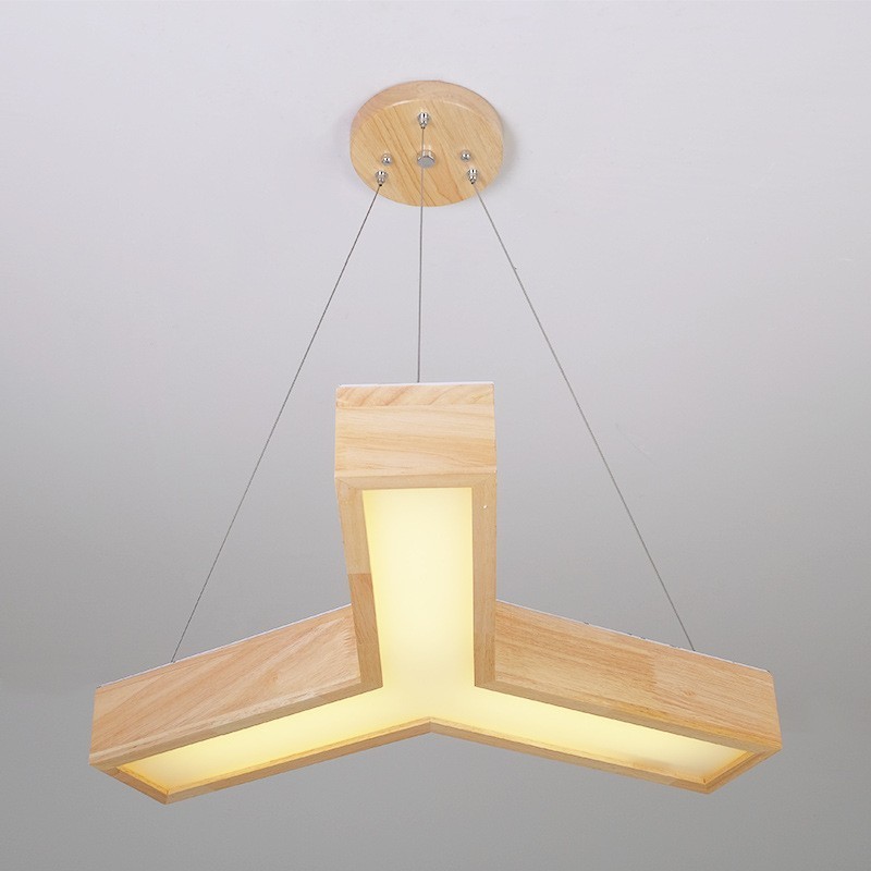 Lampada a sospensione triangolare in legno e acrilico, cavo regolabile 1,2 m