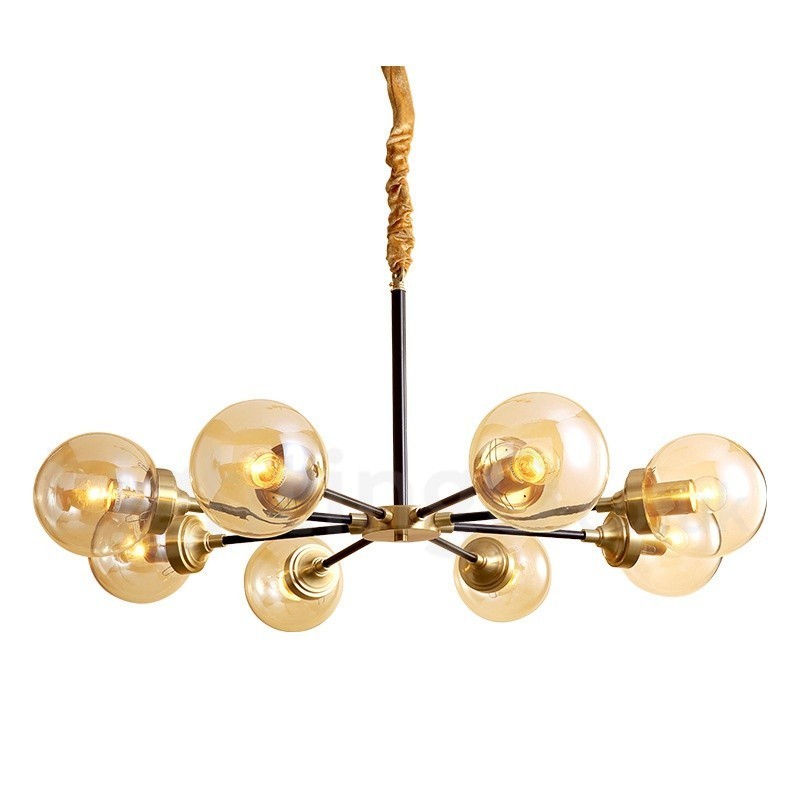 Lampadario a sospensione in ottone con paralumi in vetro stile rustico retrò vintage