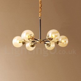 Lampadario a sospensione in ottone con paralumi in vetro stile rustico retrò vintage
