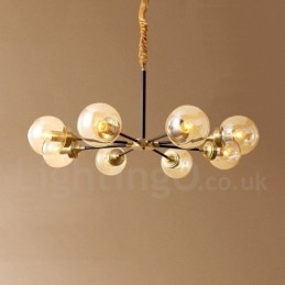 Lampadario a sospensione in ottone con paralumi in vetro stile rustico retrò vintage