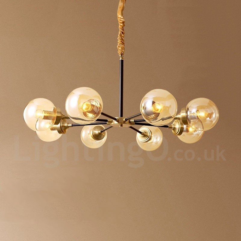 Lampadario a sospensione in ottone con paralumi in vetro stile rustico retrò vintage