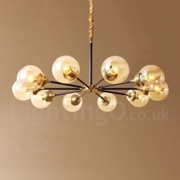 Lampadario a sospensione in ottone con paralumi in vetro stile rustico retrò vintage