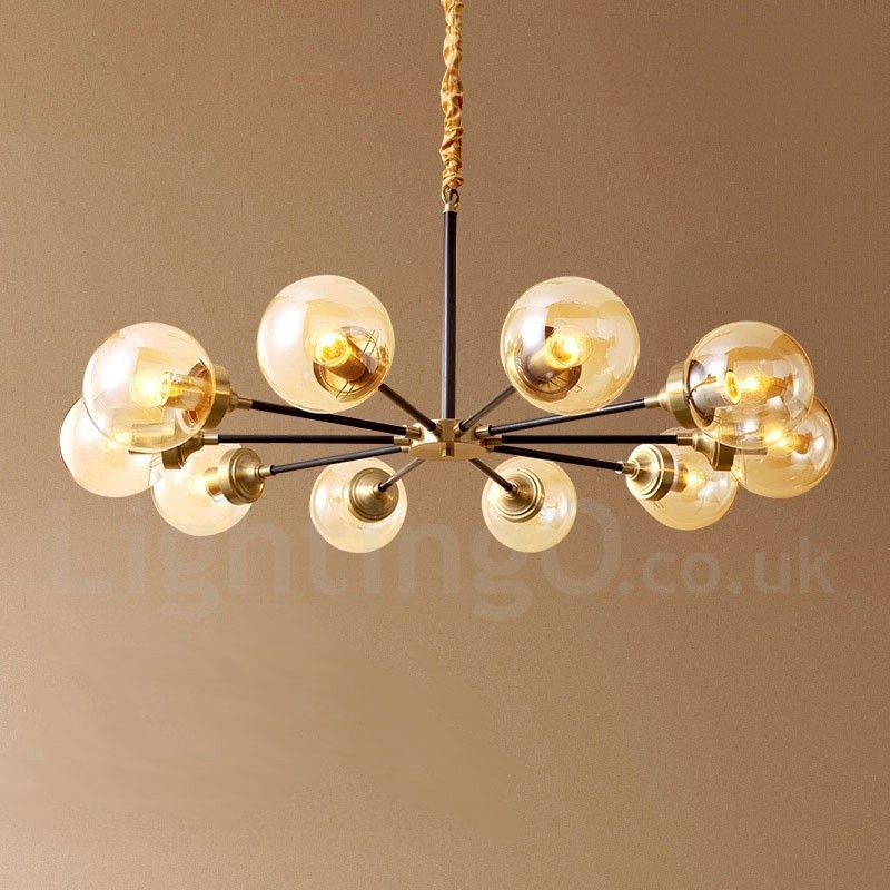 Lampadario a sospensione in ottone con paralumi in vetro stile rustico retrò vintage