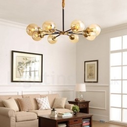 Lampadario a sospensione in ottone con paralumi in vetro stile rustico retrò vintage