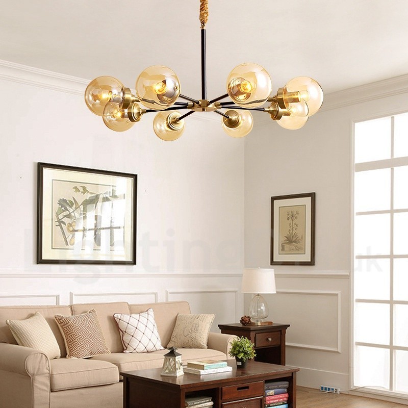 Lampadario a sospensione in ottone con paralumi in vetro stile rustico retrò vintage