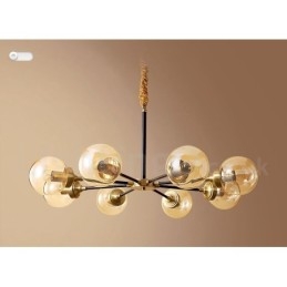Lampadario a sospensione in ottone con paralumi in vetro stile rustico retrò vintage