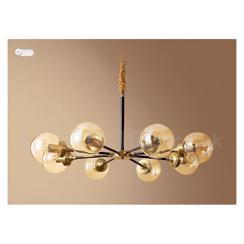 Lampadario a sospensione in ottone con paralumi in vetro stile rustico retrò vintage