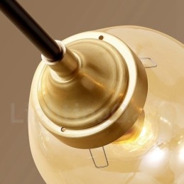 Lampadario a sospensione in ottone con paralumi in vetro stile rustico retrò vintage