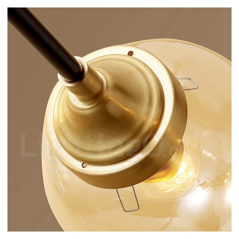 Lampadario a sospensione in ottone con paralumi in vetro stile rustico retrò vintage