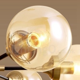 Lampadario a sospensione in ottone con paralumi in vetro stile rustico retrò vintage