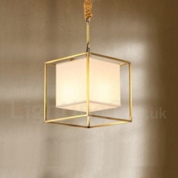 Lampada a sospensione rustica vintage in ottone con paralume in tessuto E14