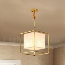 Lampada a sospensione rustica vintage in ottone con paralume in tessuto E14