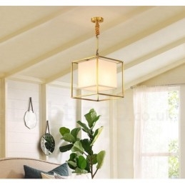 Lampada a sospensione rustica vintage in ottone con paralume in tessuto E14