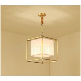 Lampada a sospensione rustica vintage in ottone con paralume in tessuto E14