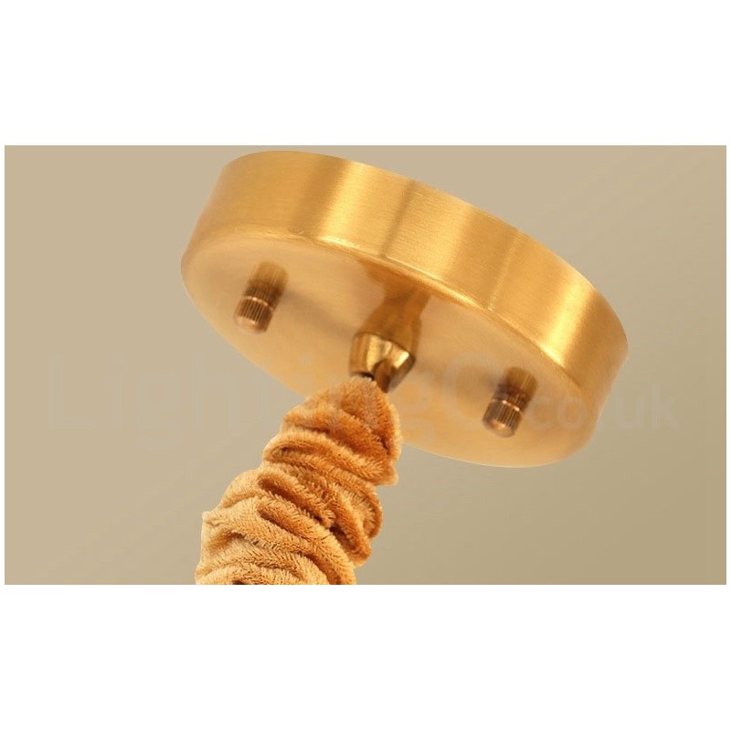 Lampada a sospensione rustica vintage in ottone con paralume in tessuto E14