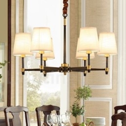 Lampadario a sospensione in ottone con paralumi in tessuto, rustico retrò vintage