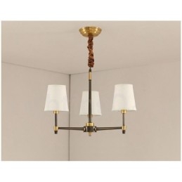 Lampadario a sospensione in ottone con paralumi in tessuto, rustico retrò vintage