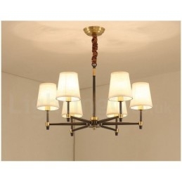 Lampadario a sospensione in ottone con paralumi in tessuto, rustico retrò vintage