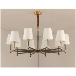 Lampadario a sospensione in ottone con paralumi in tessuto, rustico retrò vintage