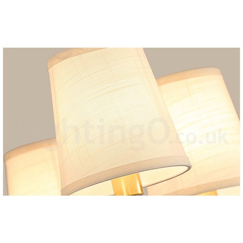 Lampadario a sospensione in ottone con paralumi in tessuto, rustico retrò vintage