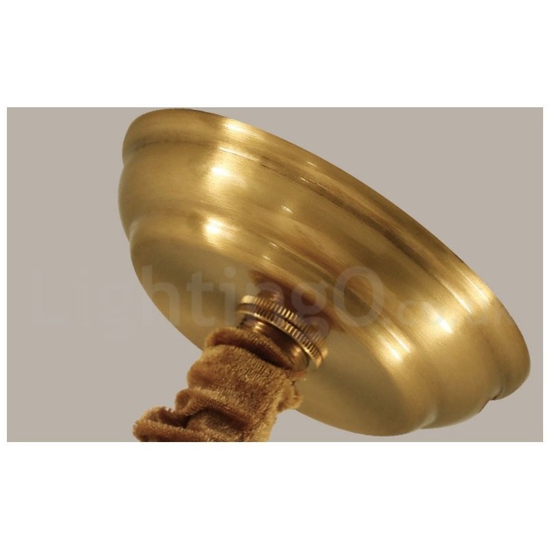 Lampadario a sospensione in ottone con paralumi in tessuto, rustico retrò vintage