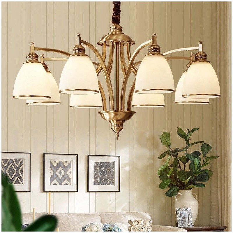 Lampadario a sospensione in ottone e vetro rustico retrò vintage