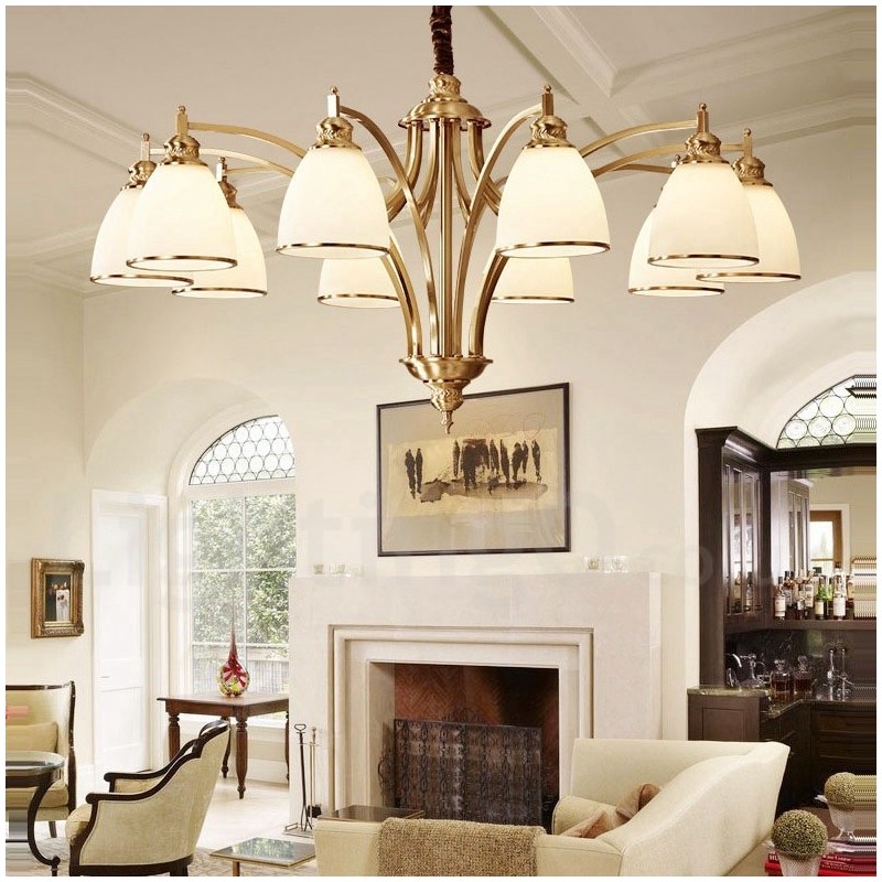 Lampadario a sospensione in ottone e vetro rustico retrò vintage