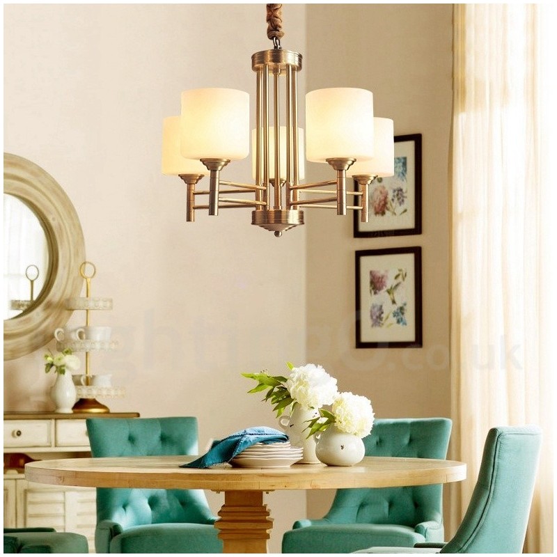 Lampadario a sospensione in ottone e vetro, rustico retrò vintage, 3/5/6/8/10 luci