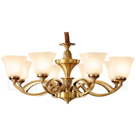 Lampadario a sospensione in ottone con paralumi in vetro, rustico retrò vintage