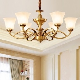 Lampadario a sospensione in ottone con paralumi in vetro, rustico retrò vintage