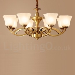 Lampadario a sospensione in ottone con paralumi in vetro, rustico retrò vintage